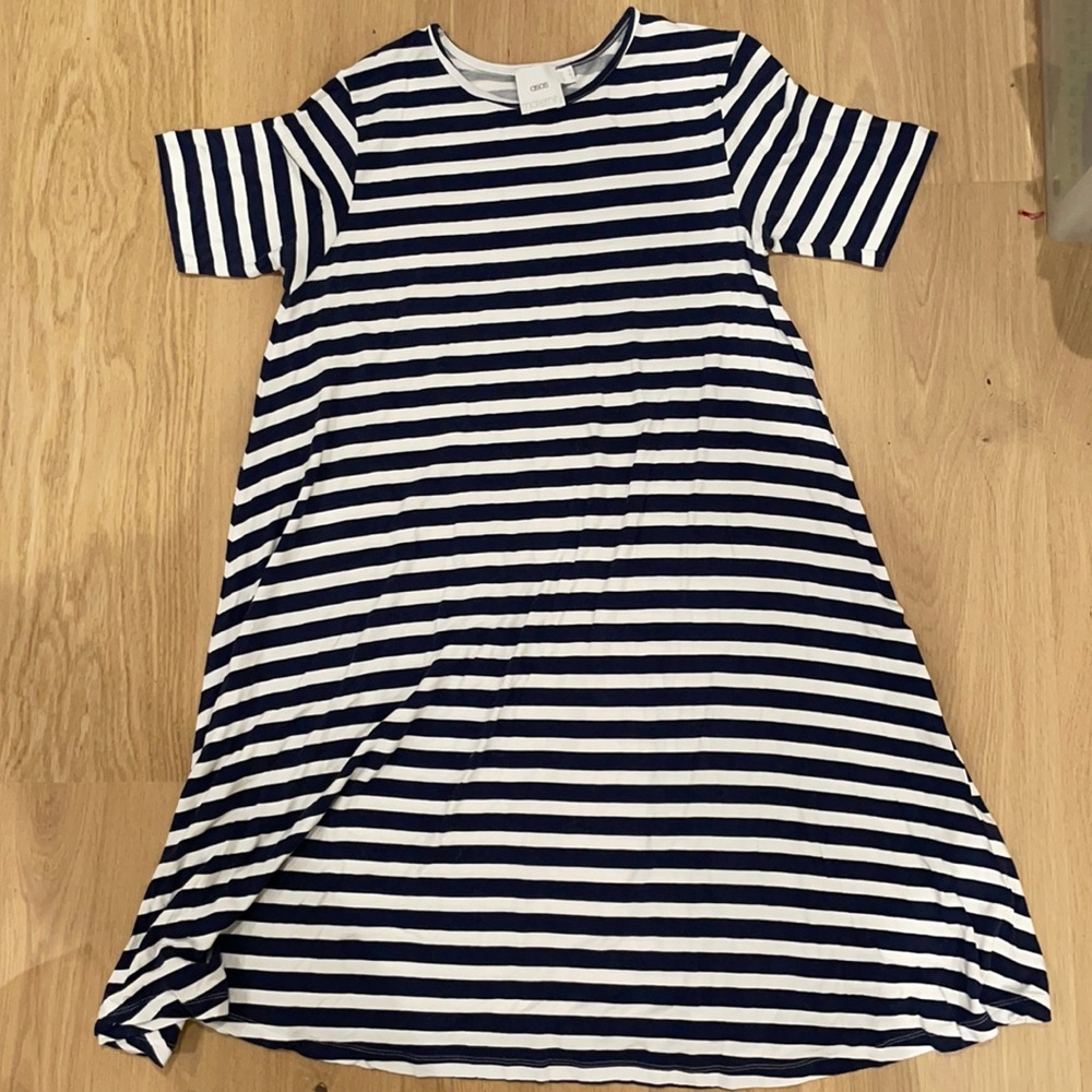 ASOS maternity shirt sleeve navy stripe dress